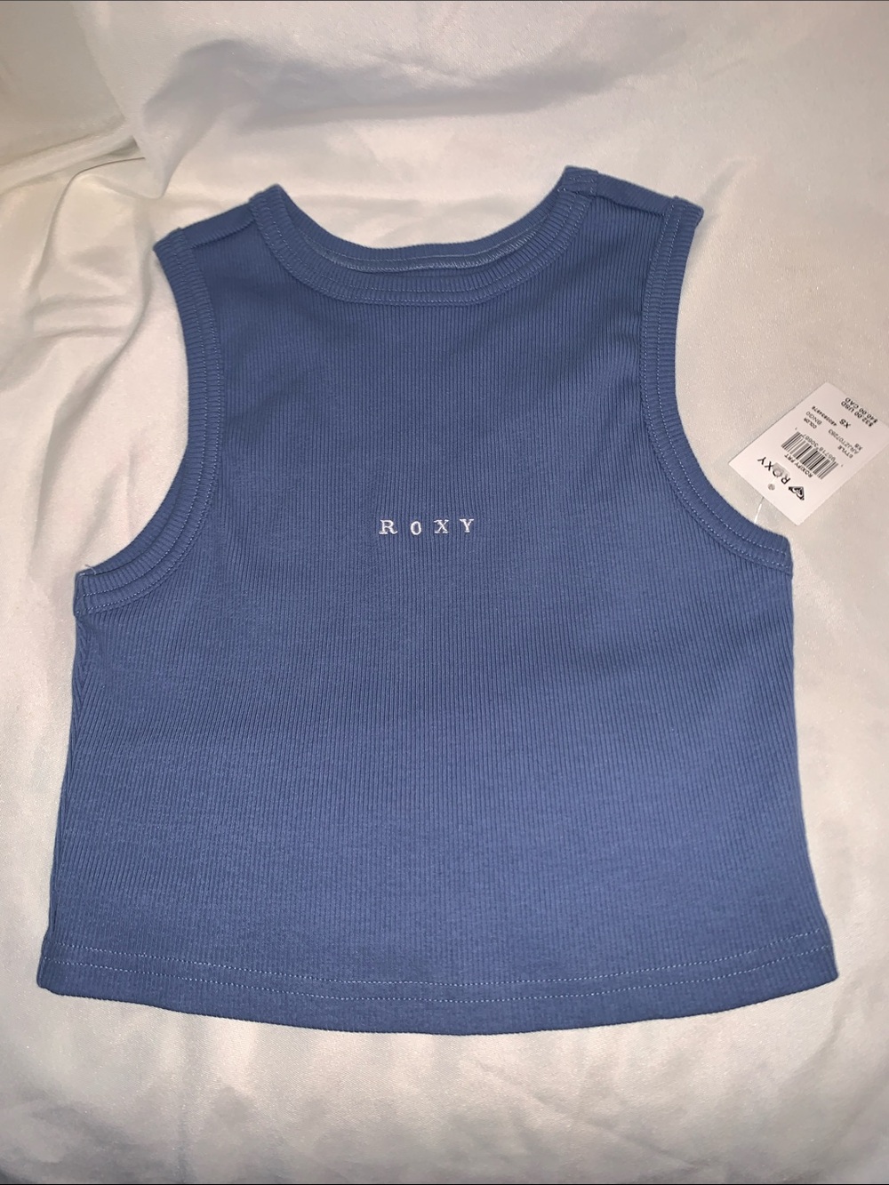 Roxy Blue Ribbed Tank Top with White Logo